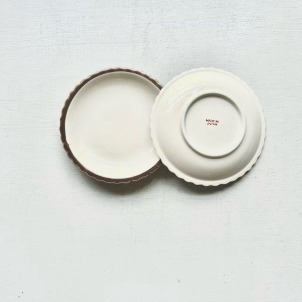 日本製/ 棕波浪邊蛋糕盤 