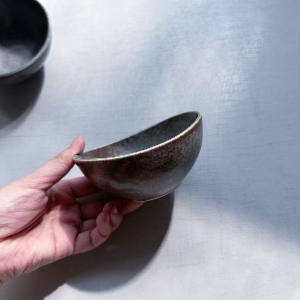 日本製/橢圓船型灰釉小缽 