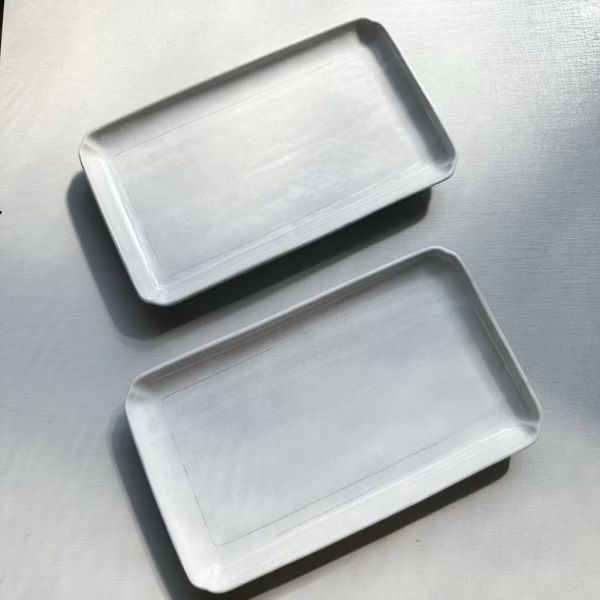 日本製/粉引灰白線長方皿24cm 