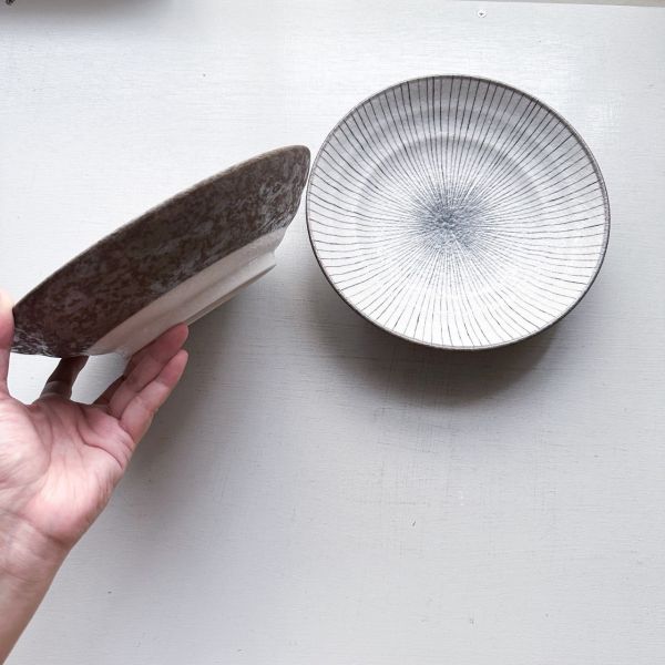 日本製/ 灰釉十草八寸湯皿 