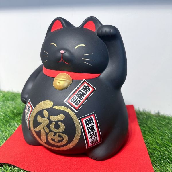日本製/ 萬古燒巨胖大黑招財貓存錢筒 