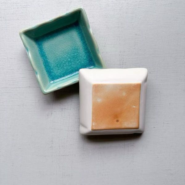 日本製/ 湖水綠冰裂紋正角碟 
