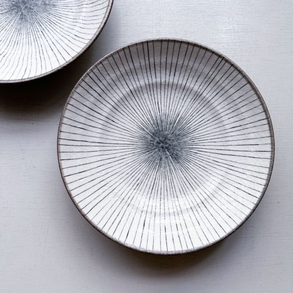 日本製/ 灰釉十草八寸湯皿 