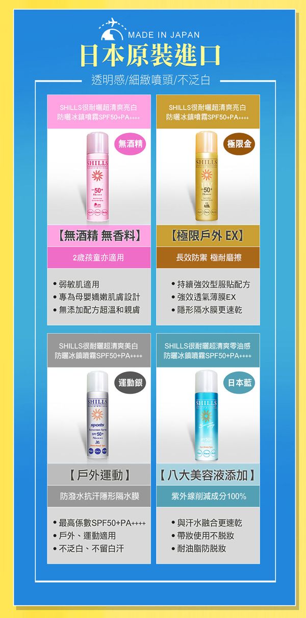 【SHILLS 舒兒絲】很耐曬超清爽亮白防曬冰鎮噴霧SPF50+PA++++日本金(防曬噴霧極限戶外) 