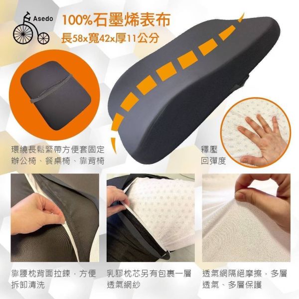 【黑店9481】台灣亞斯多ASEDO石墨烯弓學乳膠靠腰枕 