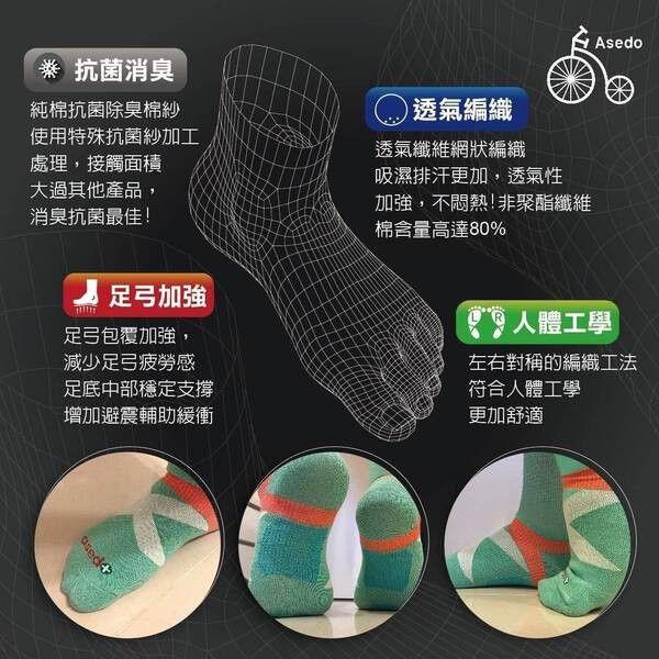【黑店9481】台灣製亞斯多ASEDO  輕壓足弓抗菌除臭3/4機能長襪16雙 