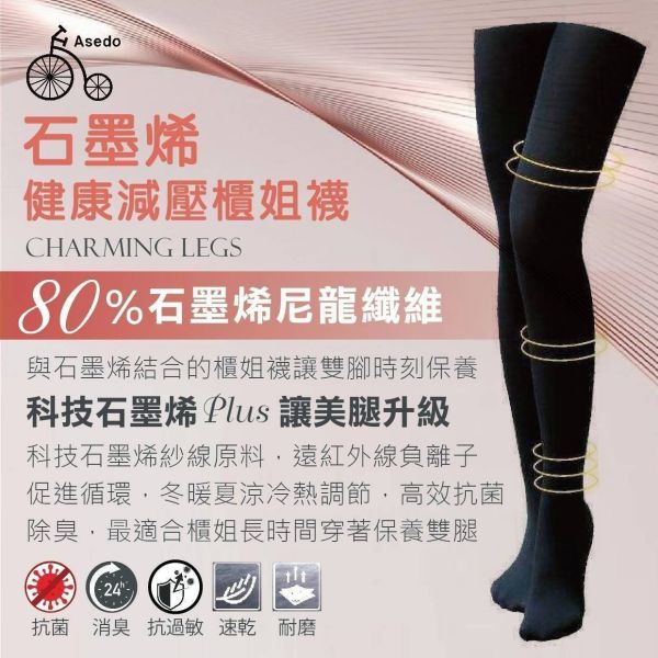 【黑店9481】台灣亞斯多ASEDO石墨烯140Den減壓櫃姐襪(透膚黑色）三雙組 
