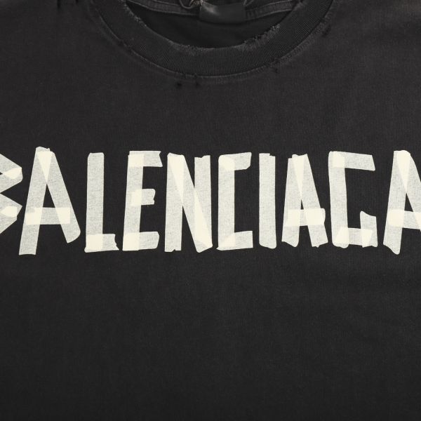 Balenciaga 洗水做舊 磨破 膠帶T恤 