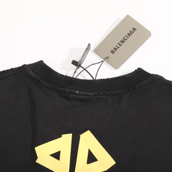 Balenciaga 洗水做舊 磨破 膠帶T恤 