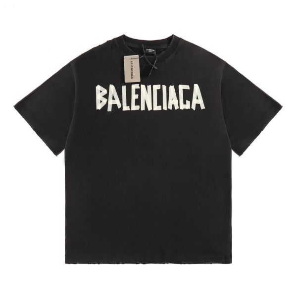 Balenciaga 洗水做舊 磨破 膠帶T恤 