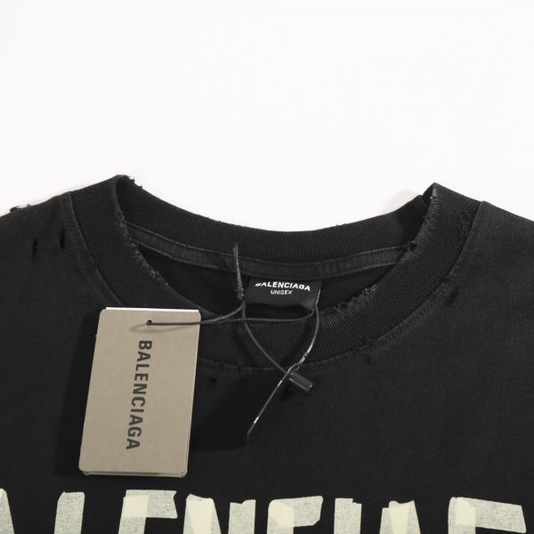 Balenciaga 洗水做舊 磨破 膠帶T恤 