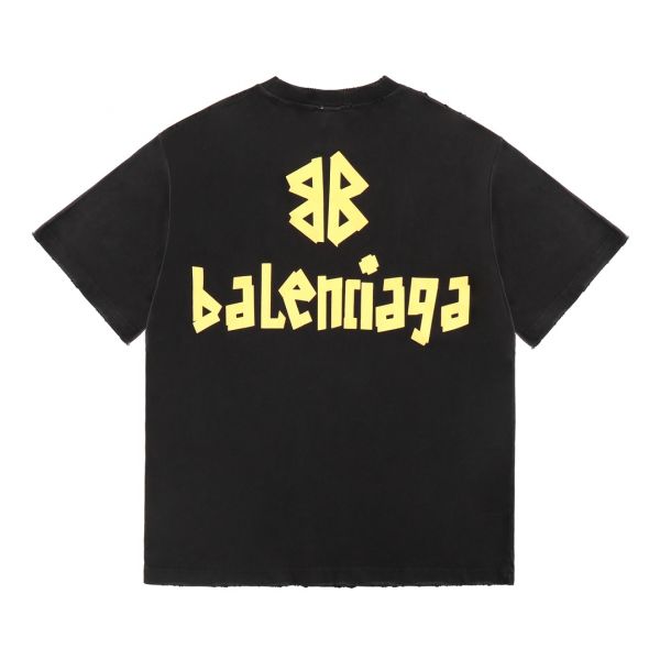Balenciaga 洗水做舊 磨破 膠帶T恤 