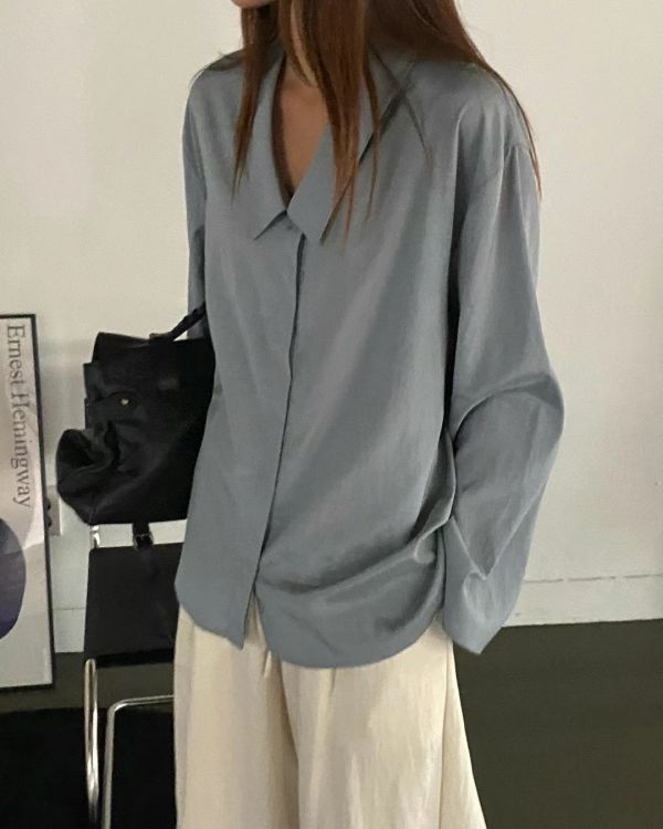 氣質長領絲光襯衫 衣服,上衣,襯衫,針織衫,T恤,毛衣,背心,小可愛,內搭,洋裝,服飾,polo衫,羊毛上衣,大學T,帽T,雪紡,棉麻,細肩帶背心,短版上衣,貼身上衣,合身上衣,毛衣,親膚上衣