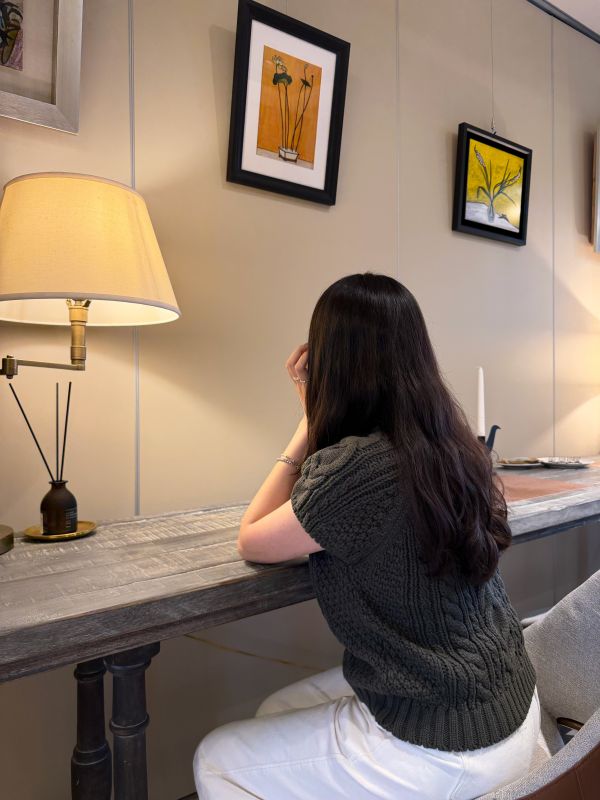 麻花編織短袖毛衣 