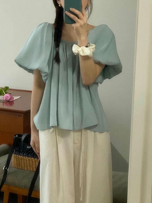 小浪漫澎袖上衣 衣服,上衣,襯衫,針織衫,T恤,毛衣,背心,小可愛,內搭,洋裝,服飾,polo衫,羊毛上衣,大學T,帽T,雪紡,棉麻,細肩帶背心,短版上衣,貼身上衣,合身上衣,親膚上衣,紗上衣,長版上衣,牛仔襯衫,天絲