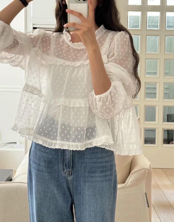 透紗點點層次上衣 