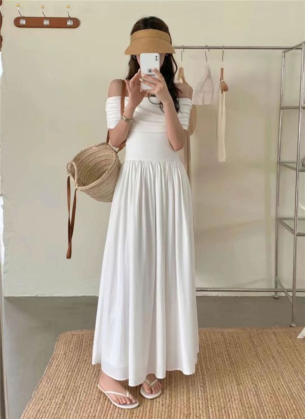 小甜心露肩拼接洋裝 長裙,短裙,洋裝,碎花洋裝,襯衫洋裝,背心洋裝,度假洋裝,雪紡洋裝,雪紡長裙,百褶裙,牛仔裙,吊帶裙,毛裙,包臀裙,合身裙,魚尾裙,休閒洋裝,亞麻裙,棉麻,紗裙,細肩帶洋,蛋糕裙,A字裙,長洋,短洋