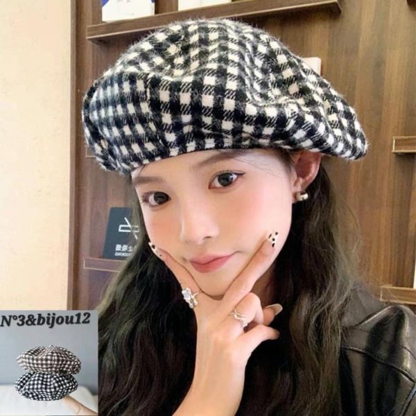 秋冬感格紋貝雷帽 圍巾,披肩,絲巾,帽子,襪子,手鍊,項鍊,戒指,耳環,髮夾,鯊魚夾,包包,髮圈,夾子,髮箍,貝雷帽,格紋,格子,秋冬款,秋裝,報童帽,小偷帽,畫家帽