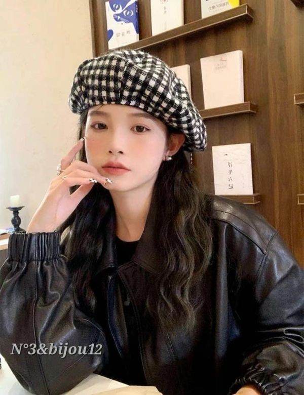 秋冬感格紋貝雷帽 圍巾,披肩,絲巾,帽子,襪子,手鍊,項鍊,戒指,耳環,髮夾,鯊魚夾,包包,髮圈,夾子,髮箍,貝雷帽,格紋,格子,秋冬款,秋裝,報童帽,小偷帽,畫家帽