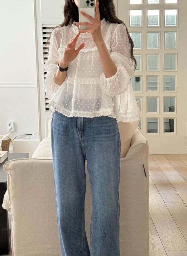 透紗點點層次上衣 