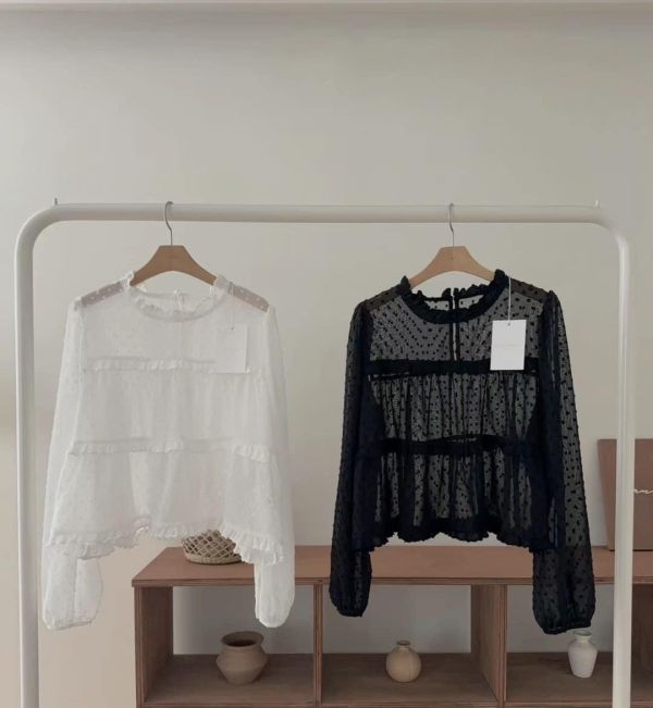 透紗點點層次上衣 