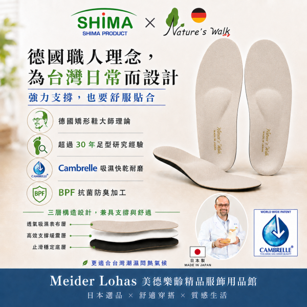 日本SHIMA x RIECHE WALK 鞋墊 日本製鞋墊,足弓支撐鞋墊,SHIMA鞋墊,RIECHE WALK,Nature’s Walk,久站鞋墊,樂齡鞋墊,走路舒適,長輩用品