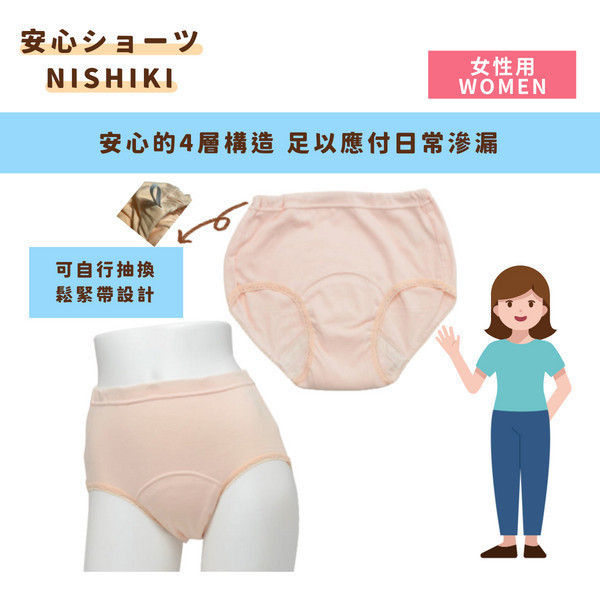 日本NISHIKI安心女性防漏內褲 (50 c.c.) 輕度失禁,生理褲,防漏,防臭,尿失禁,漏尿