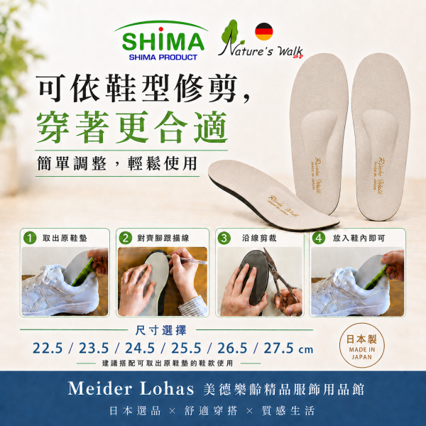 日本SHIMA x RIECHE WALK 鞋墊 日本製鞋墊,足弓支撐鞋墊,SHIMA鞋墊,RIECHE WALK,Nature’s Walk,久站鞋墊,樂齡鞋墊,走路舒適,長輩用品