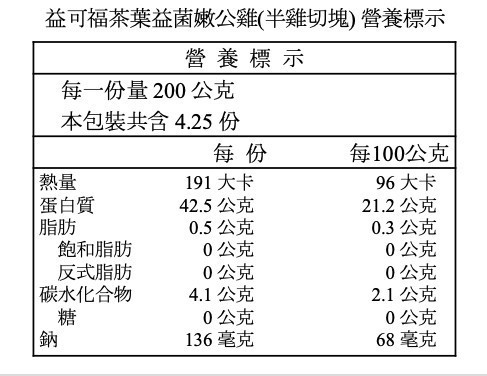 【冷凍】益可福/茶葉益菌嫩公雞(半雞切塊)/850±10g 國寶雞.益可福,半雞
