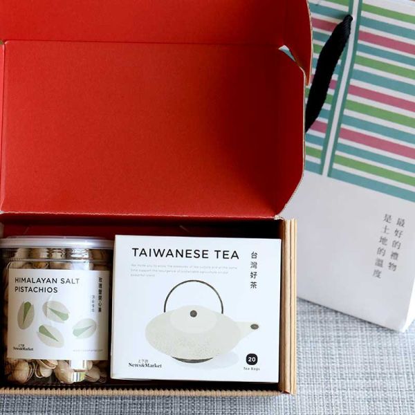 上下游/開心品茶禮盒/玫瑰鹽開心果220g＋四季春烏龍茶包2.2g*20入 上下游,開心品茶,禮盒,玫瑰鹽開心果,四季春烏龍茶包