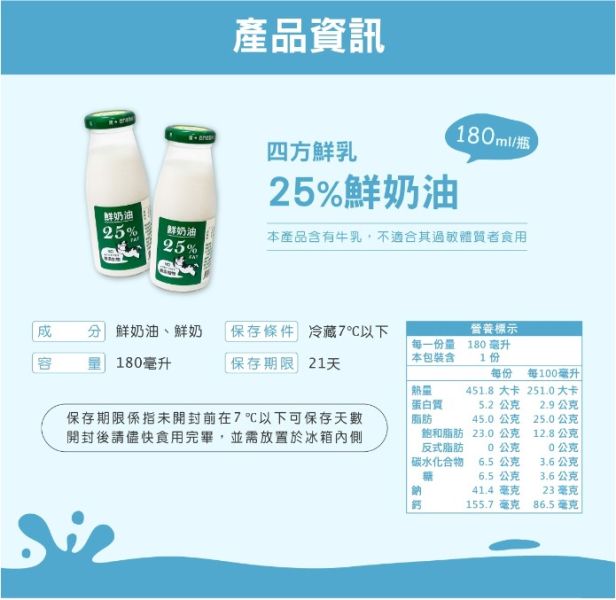 (冷藏)四方/25%鮮奶油/180ml 四方,鮮奶油
