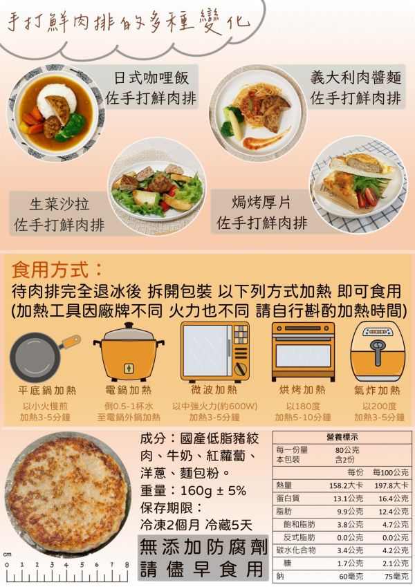 【冷凍】動筷。食/手打鮮肉排(無額外添加鹽)/80g*2(6包) 手工,肉排,無額外添加鹽,低脂豬肉