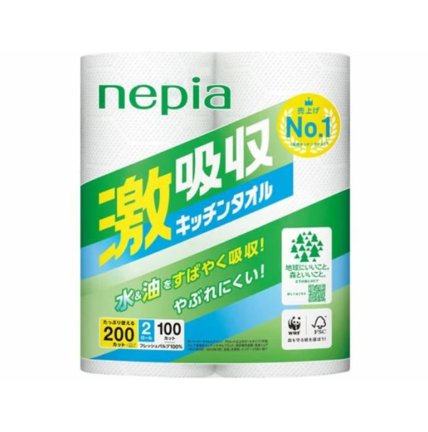 日本nepia/二層加厚廚房紙巾/100張*2捲 nepia,廚房紙巾
