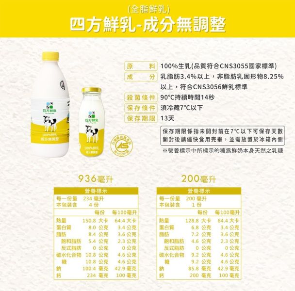 (冷藏)四方/HTST全脂鮮奶/936ml 四方,HTST,全脂鮮奶,自種牧草,雀莉到家,宅配,冷鏈