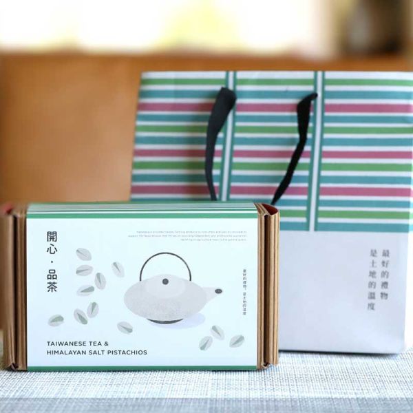 上下游/開心品茶禮盒/玫瑰鹽開心果220g＋四季春烏龍茶包2.2g*20入 上下游,開心品茶,禮盒,玫瑰鹽開心果,四季春烏龍茶包