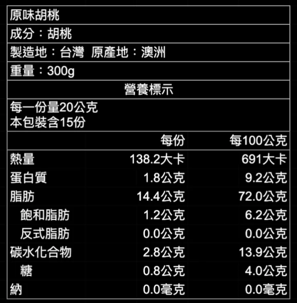 檳皇/低溫慢烘/原味胡桃(無調味)/300g 胡桃,檳皇