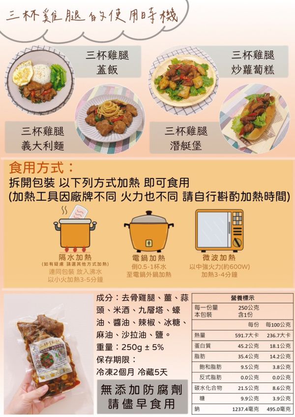 【冷凍】動筷。食/三杯雞腿/ 250g 動筷,三杯雞