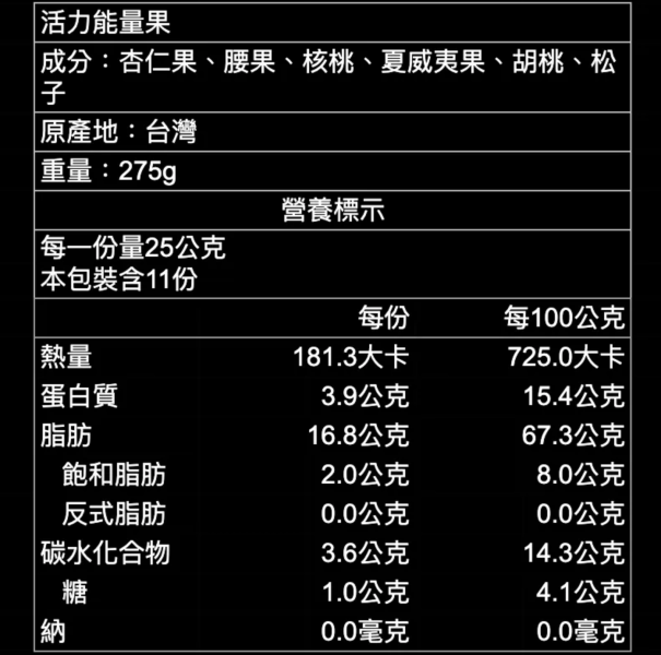 檳皇/低溫慢烘/活力能量果(無調味)/275g 檳皇,免運,雀莉家,綜合能量果,低溫慢烘,堅果,原味夏威夷果,原味杏仁果,原味腰果,原味核桃,原味松子,原味胡桃