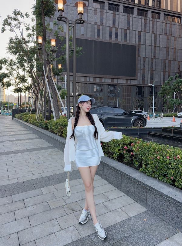 多巴胺假日·綁帶條紋短洋 