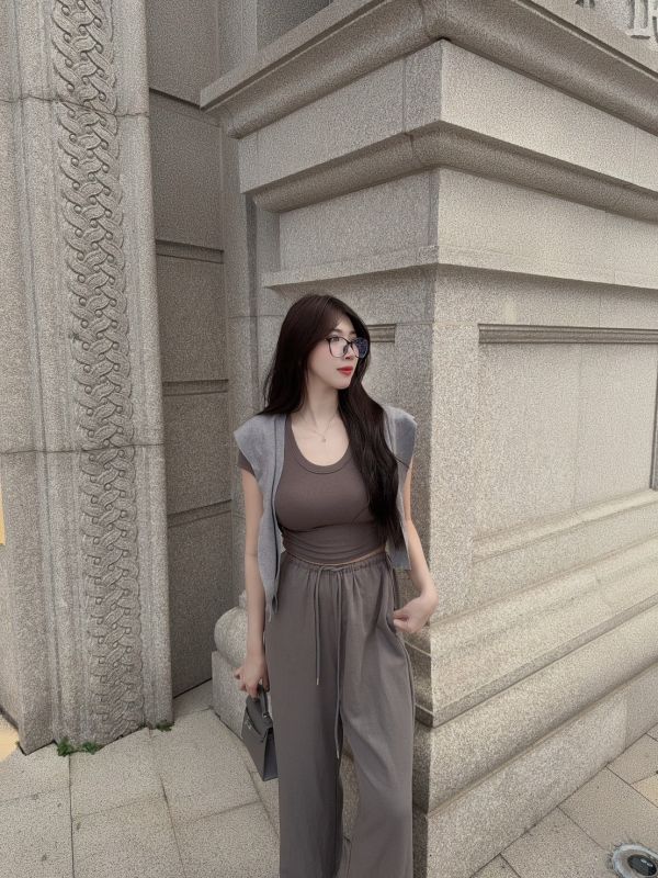 慵懶系美女·棉麻寬褲 