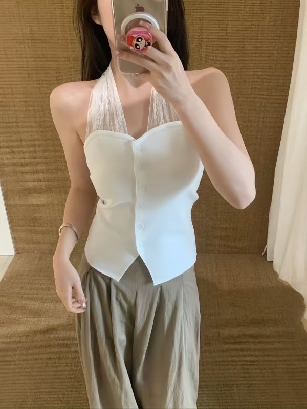 純欲系少女·蕾絲繞脖背心 
