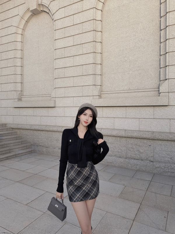 韓國女高·格紋A字裙 
