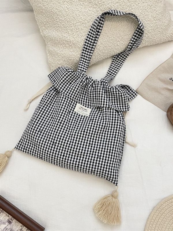 流蘇格子愛心肩背包 流蘇格子愛心肩背包