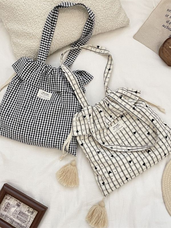 流蘇格子愛心肩背包 流蘇格子愛心肩背包