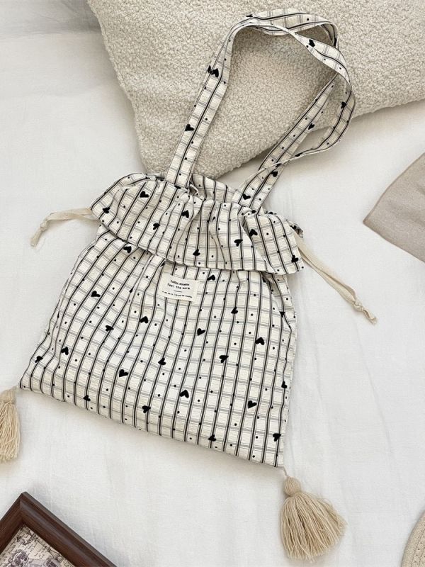 流蘇格子愛心肩背包 流蘇格子愛心肩背包