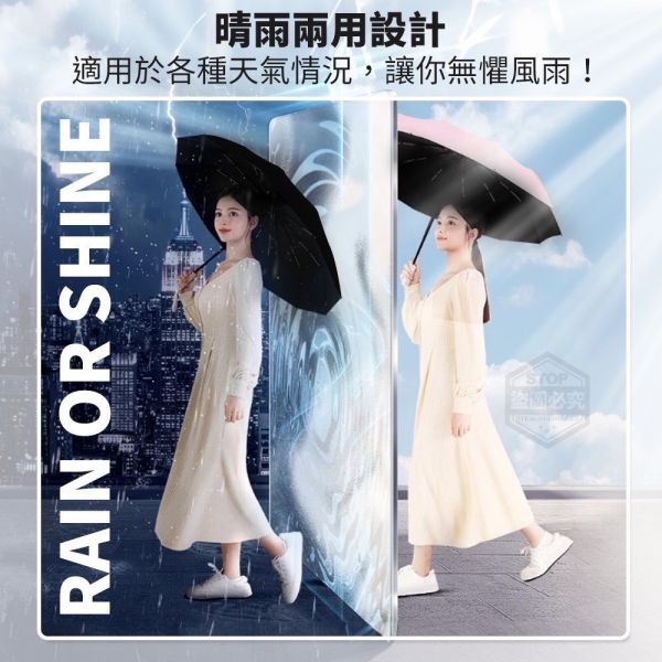 黑膠8骨晴雨兩用自動傘(一組3入) 