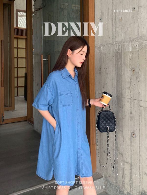 Y18-Denim日常 屬於夏季的牛仔短洋裝*2色(有口袋) 
