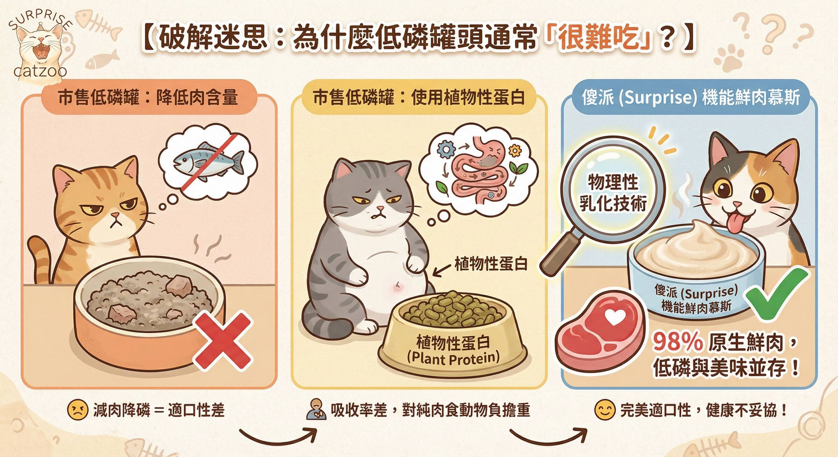 傻派低磷貓罐頭推薦-腎臟過濾器原理對比圖-提早預防減輕負擔-守護全齡貓健康