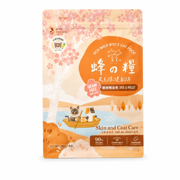 Munchee 貪貪蜂之糧低敏無穀貓飼料 1.8kg／5kg 貪貪蜂之糧以三款機能無穀配方搭配凍乾噴灑,可作為全齡貓的日常主食。