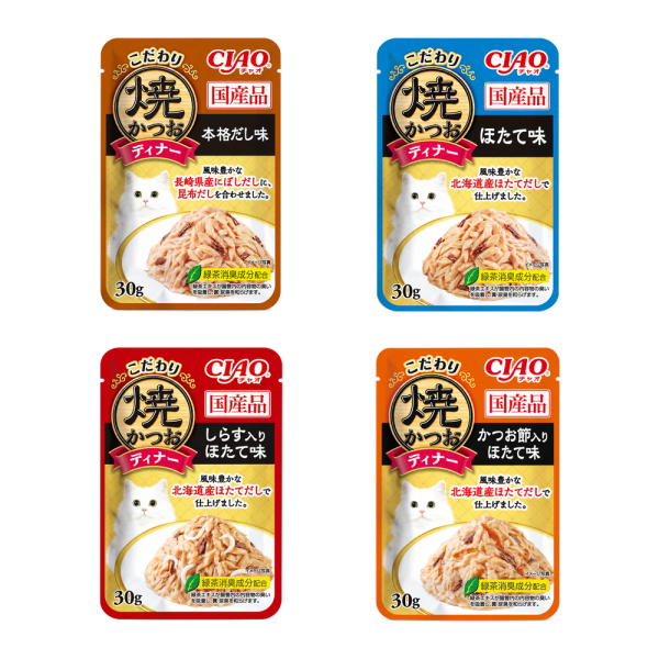 CIAO極致燒餐包30g 以鰹魚搭配北海道干貝與長崎高湯,提供四種適合日常佐餐的鮮味選擇